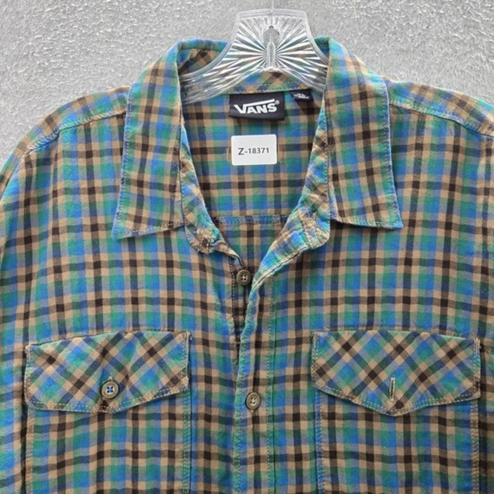 Vans Men‎ Button Up Shirt XL Green Blue Tan Black Plaid Western Work